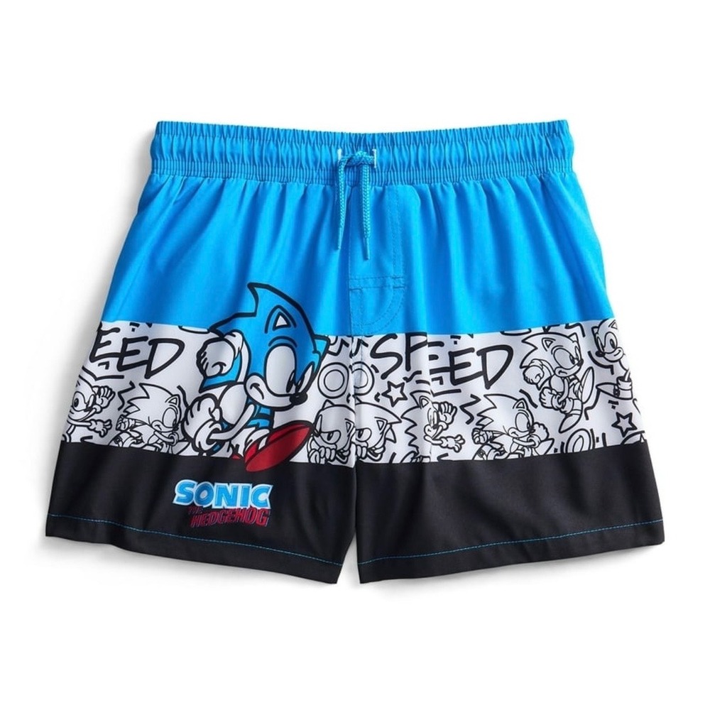 Sonic the Hedgehog Boys Swim Trunks Blue Black Speed Board Shorts UPF 50+ 6/7